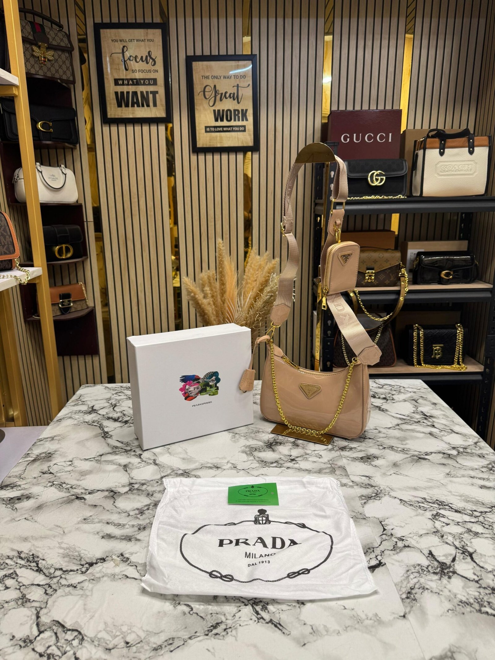PRADA RE-EDITION GLOSSY PREMIUM BAG WITH OG BOX