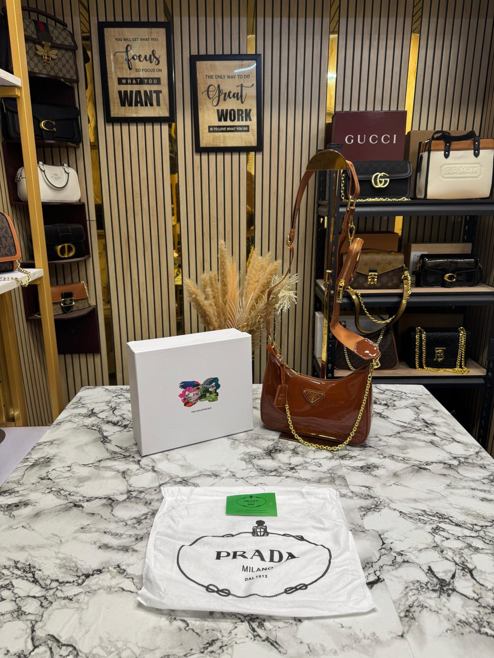 PRADA RE-EDITION GLOSSY PREMIUM BAG WITH OG BOX