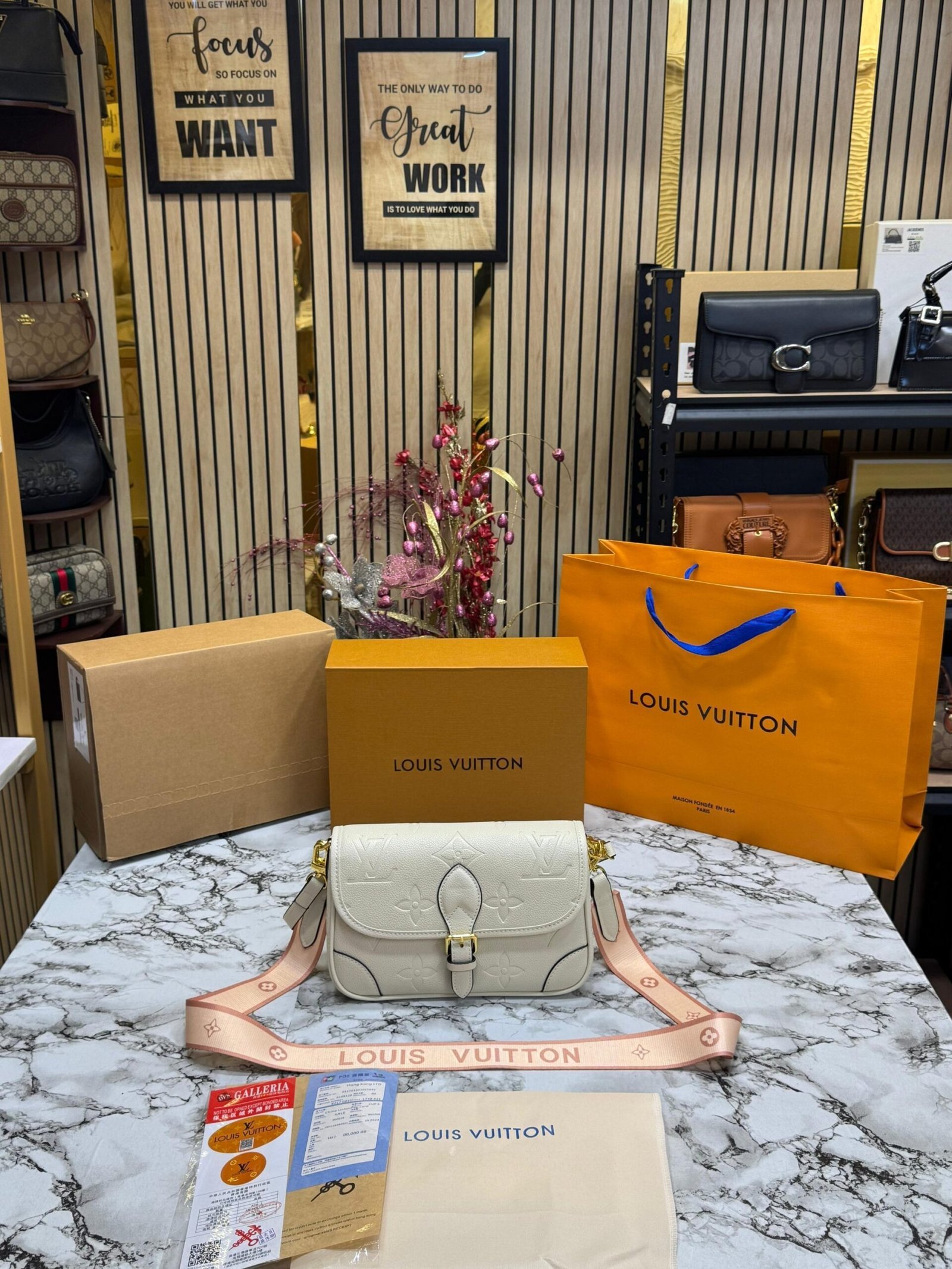 LOUIS VUITTON DESIGNER SLING BAG WITH DOUBLE BOX PACKING AND CARRY BAG