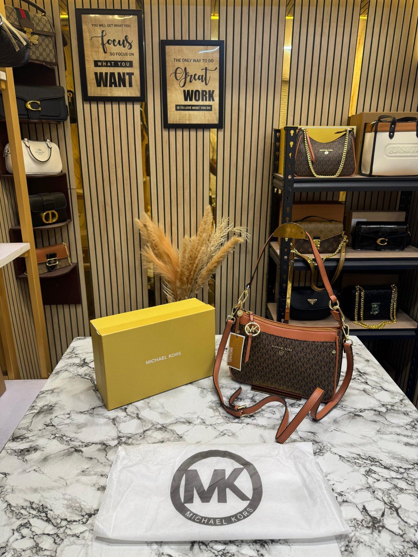 MICHAEL KORS JET SET SLING BAG WITH ORIGNAL BOX AND CARRY BAG (BROWN)