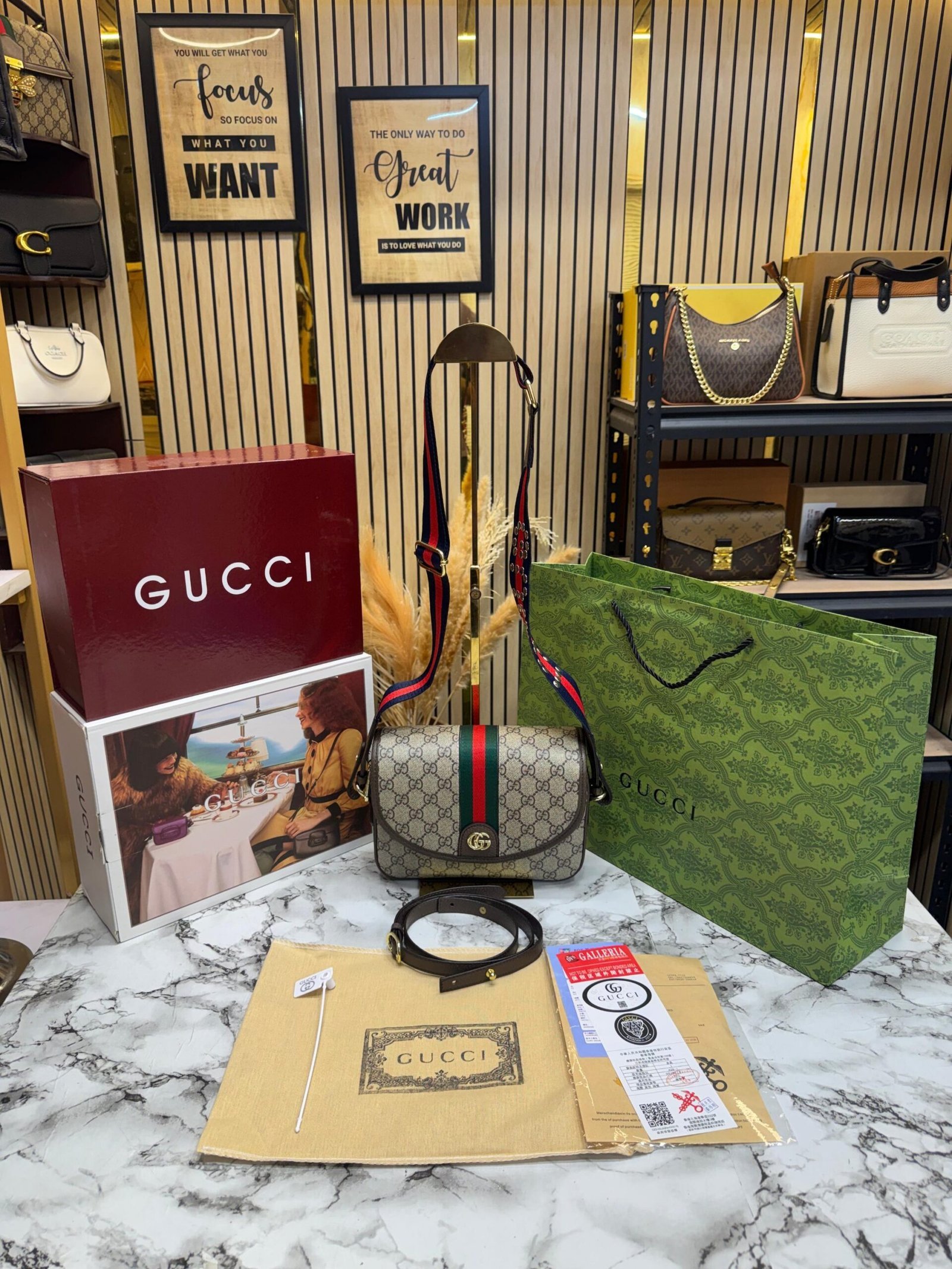 GUCCI GG OPHIDIA DESIGNER SLING BAG WITH DOUBLE BOX AND CARRY BAG