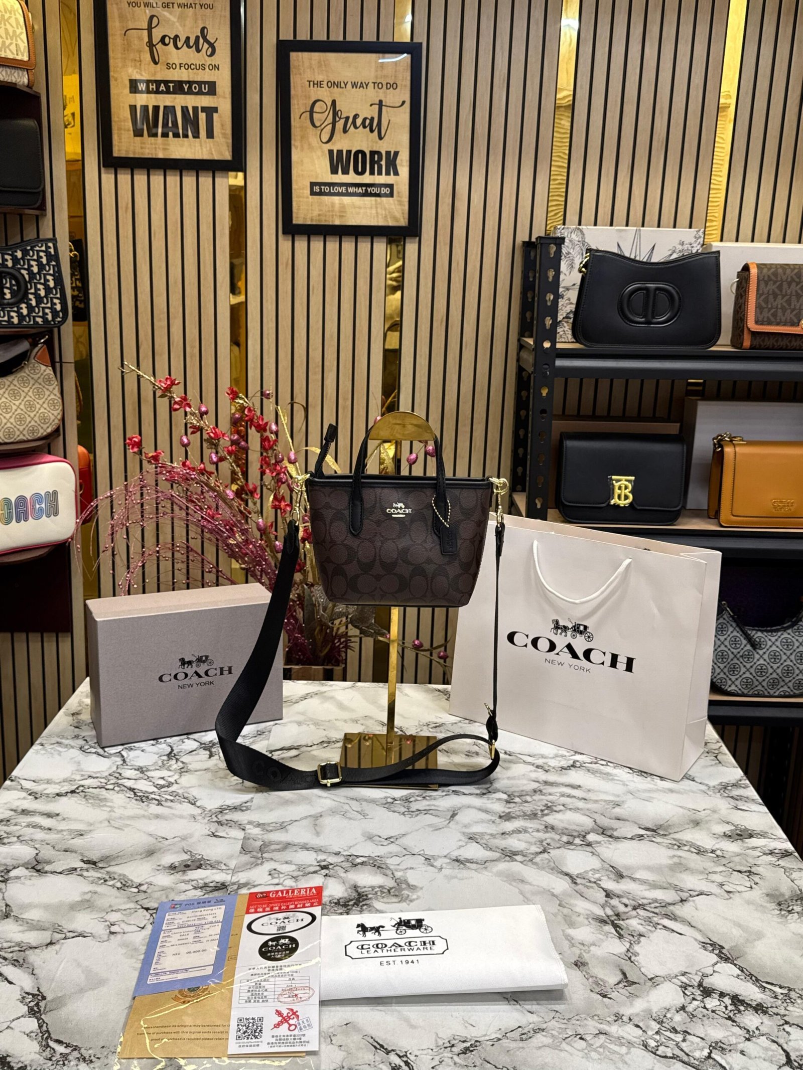 COACH CITY MINI TOTE BAG IN SIGNATURE CANVAS PREMIUM WITH OG BOX AND CARRY BAG (COFFE )