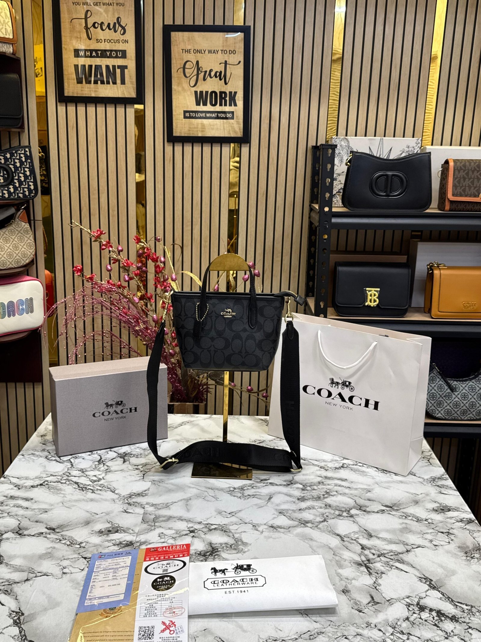 COACH CITY MINI TOTE BAG IN SIGNATURE CANVAS PREMIUM WITH OG BOX AND CARRY BAG (BLACK )