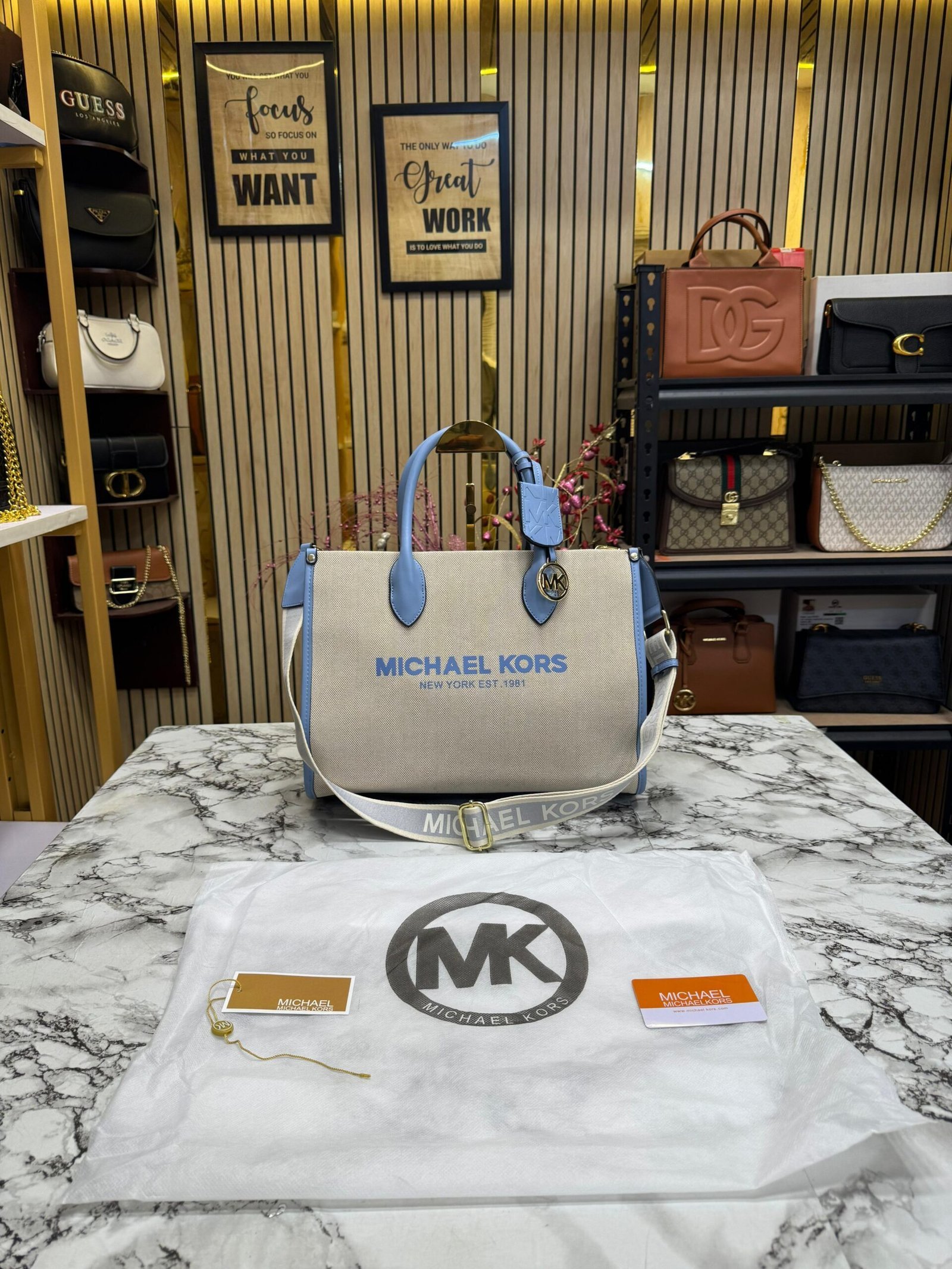 MICHAEL KORS MIRELLA TOTE SKY BLUE WITH ORIGNAL DUST BAG AND CARRY BAG