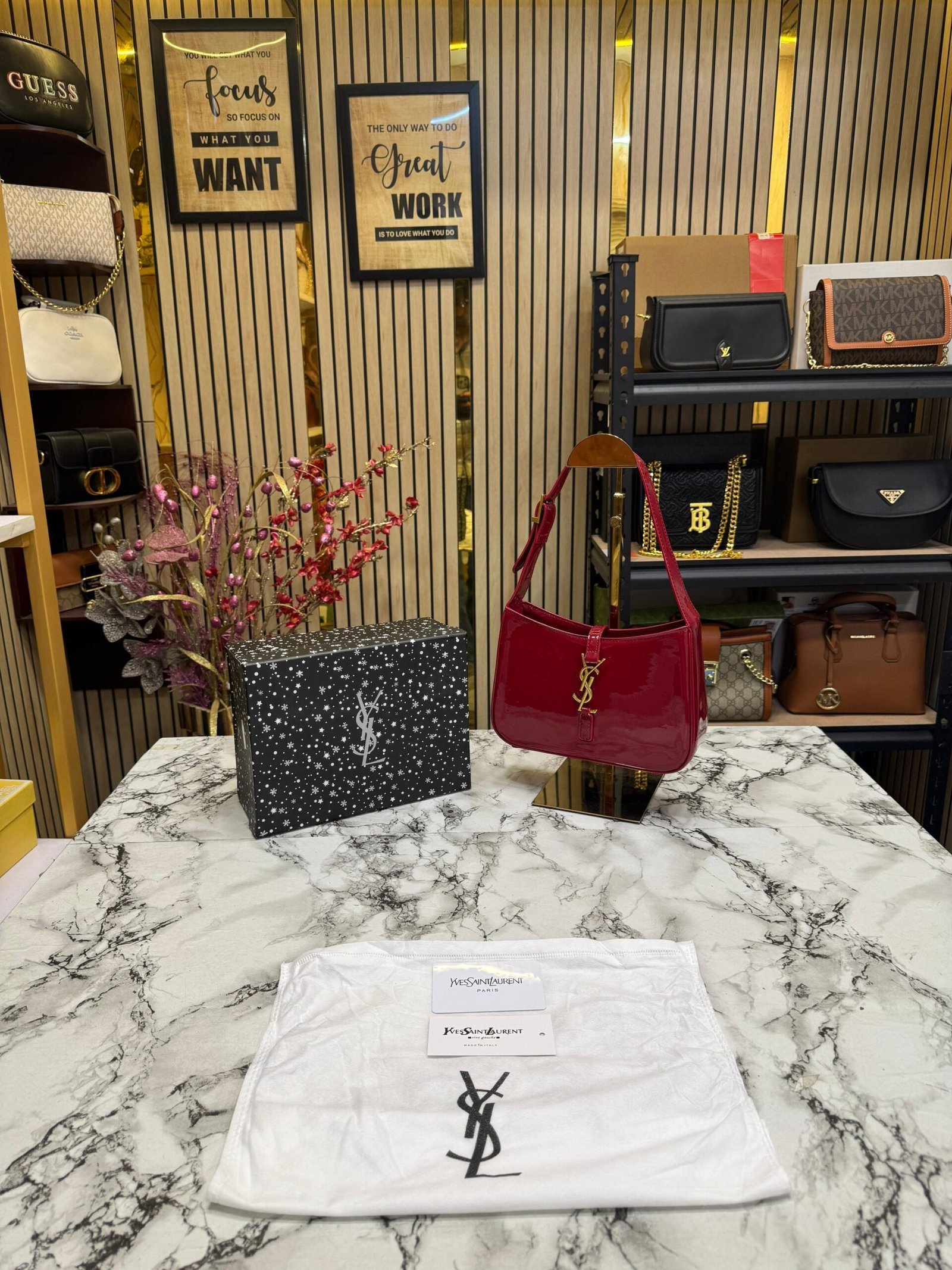 YSL HOBO BLOOD RED