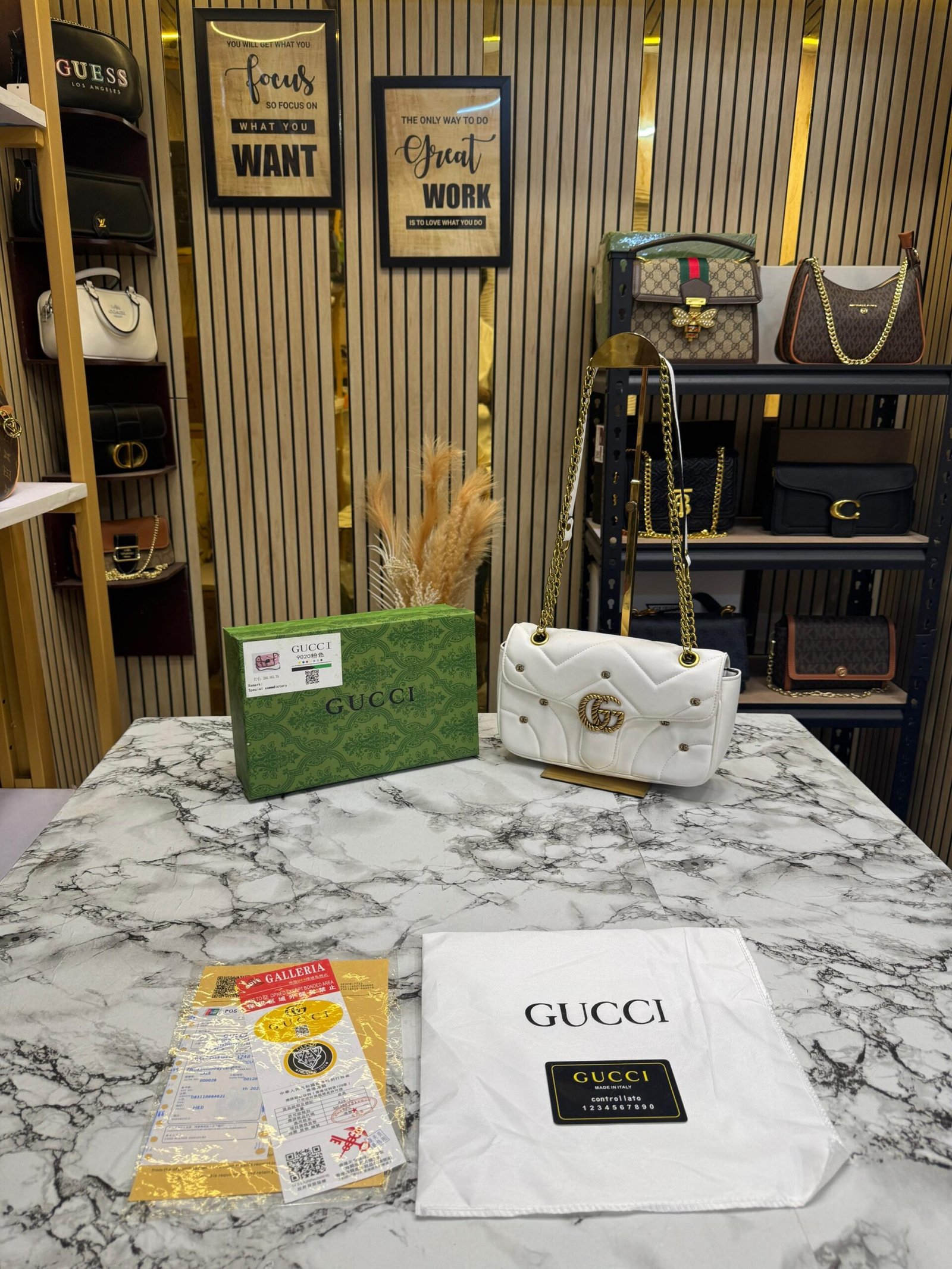 GUCCI GG MARMONT DESIGNER SLING BAG WITH ORIGINAL BOX AND CARRY BAG