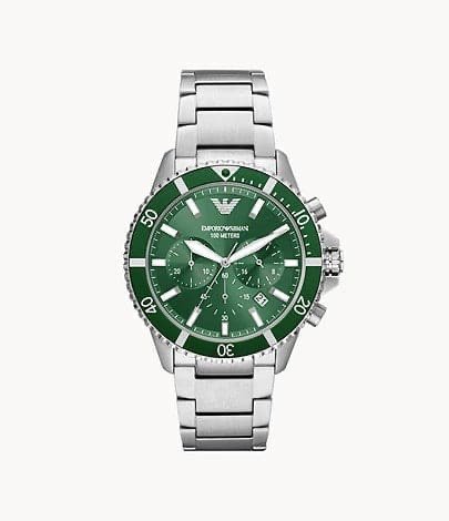 Emporio Armani AR70010 Silver Green β Quartz Chronograph Watch